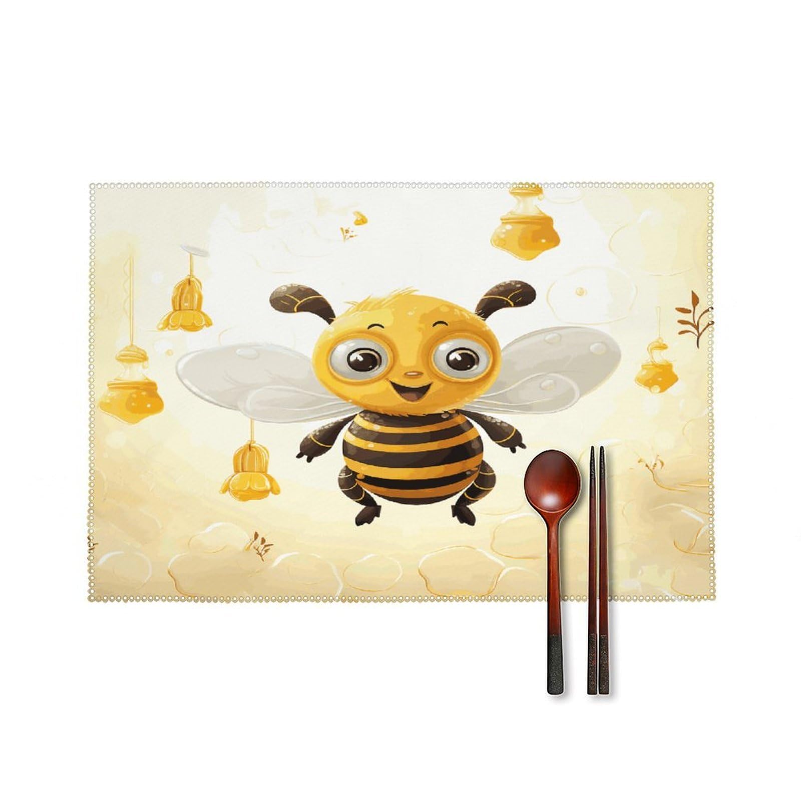 Fekiloot Style Cute Bees Honey Placemats Set Of 6,Table Mat