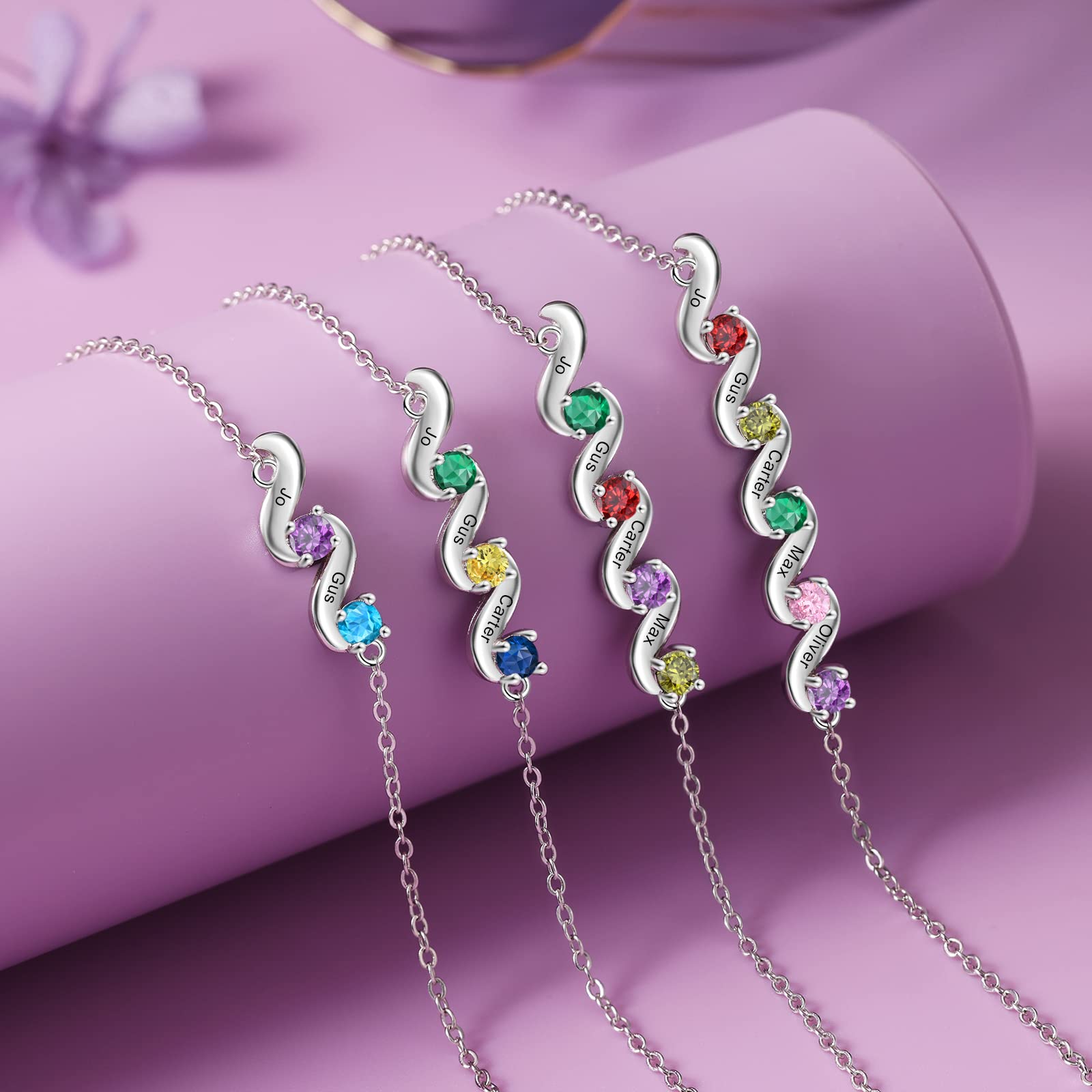 kaululu Bracciale Donna Personalizzato Ciondolo Infinito Coppia Cuore Foto Bracciale Catena Regolabile Simulato Birthstone Inciso Nome Bracciali per Madre Figlia BFF Regali commemorativi (Oro 2)