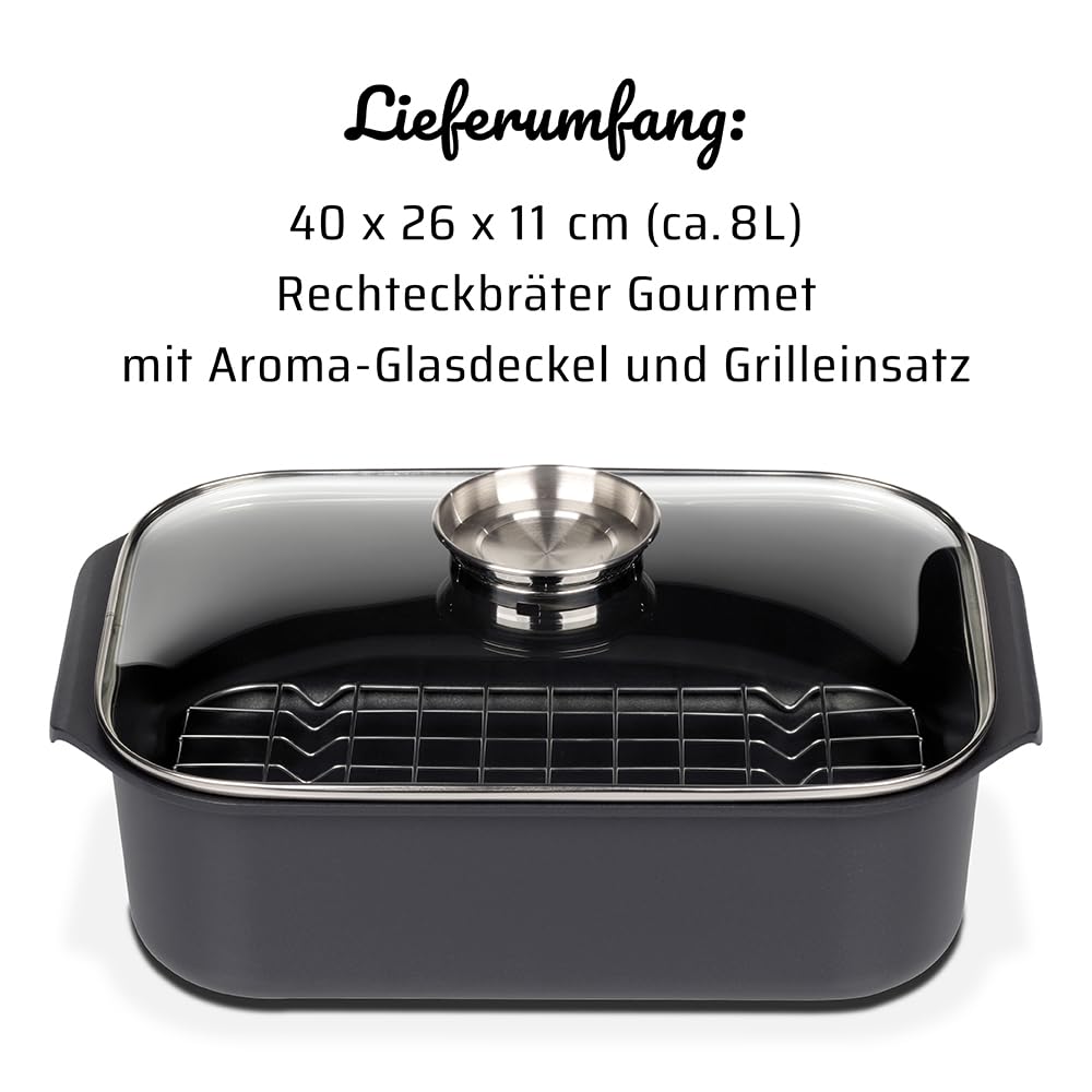 Gsw Rechteckbräter Gourmet mit Aroma-Glasdeckel und Grilleinsatz – Bild 7