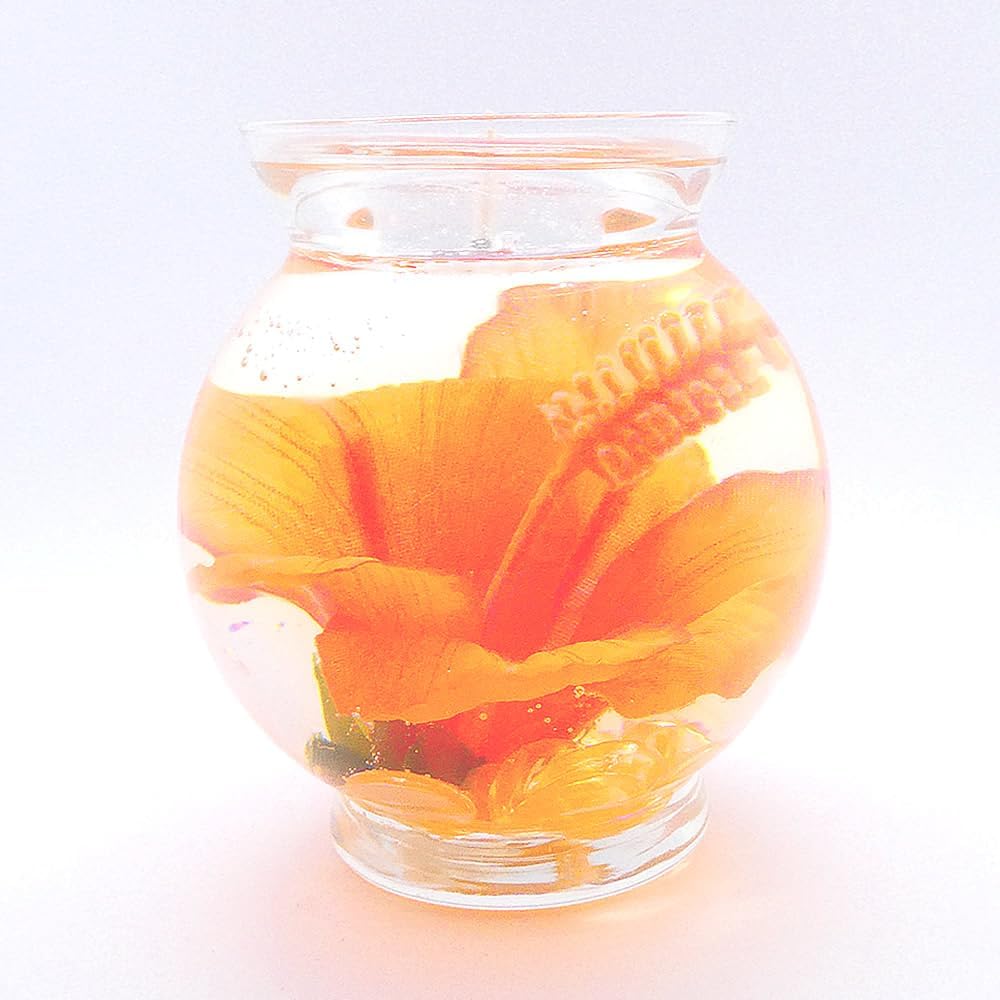 Handcrafted Orange Hibiscus Forever Gel Candle Refillable with 4 Clear Tea Lights