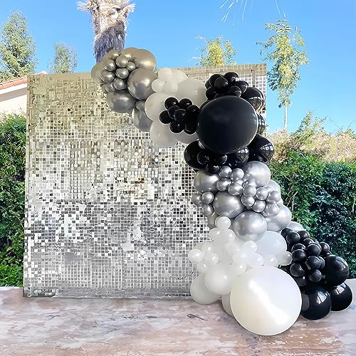 Image of Shimmer Wall Backdrop Silver Square Sequin Wall Panel Backdrop Decor for Wedding, Anniversary, Birthday, Party, 24 Panels
