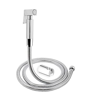 QUICK SILVER Square Brass Health Faucet with 1 Meter Shower Tube/Hose and Abs Wall Hook (Chrome Finish)