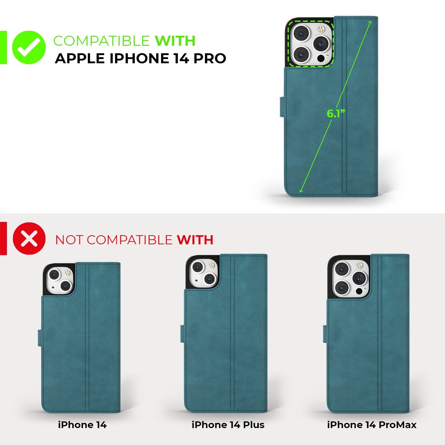 Snakehive iPhone 14 Pro Leather Case | Genuine Leather Wallet Phone Case with Card Holder | Flip Folio Case/Cover with Stand | Compatible with iPhone 14 Pro | (Teal)