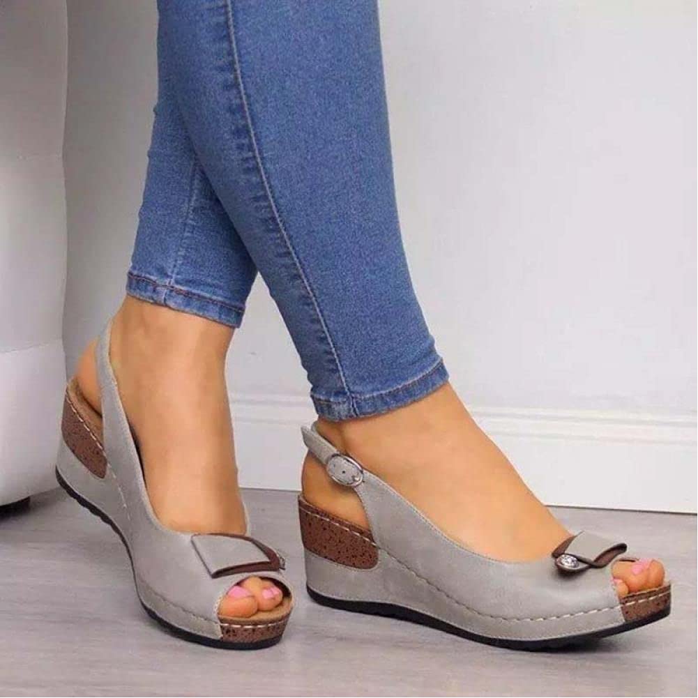 WEDFGX Women'S Sandals Buckle Strap Woman Beach Shoes Ladies Casual Sandals Female Shoes Fashion Brand Flat Leather Sandals Women Shoes