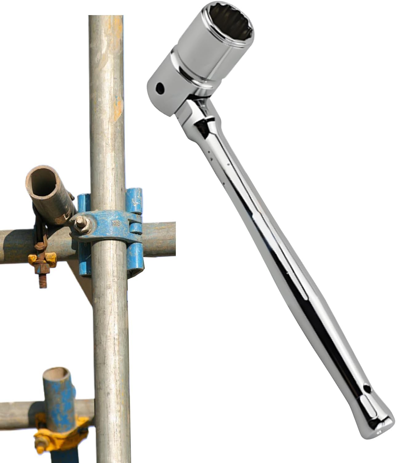 Spud Ratchet, Socket Ratcheting Podger Scaffold Spud Wrench, Ergonomic Handle Ratcheting Adjustable Lightweight Spanner Attachment for Herramientas Ironworker Workers