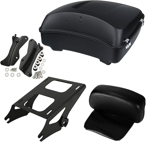 XMT-MOTO Kit de equipaje negro mate picado con estante de montaje en paquete turístico dos+kit de accesorios de acoplamiento para Harley Davidson