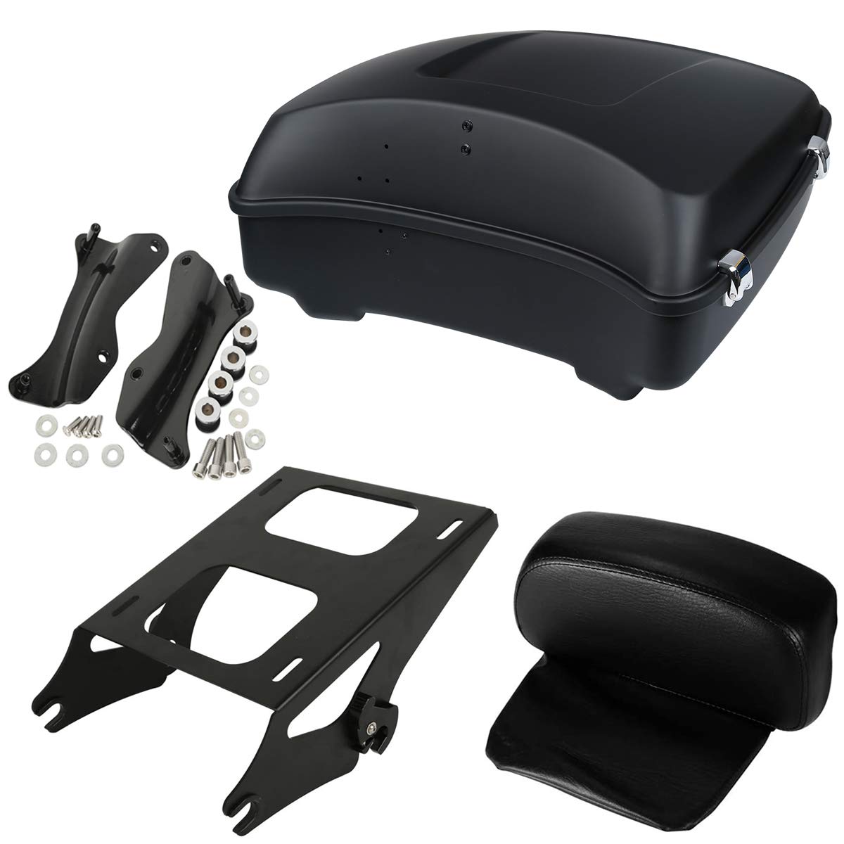 Matte Black Chopped Tour Pack Luggage Kit w/Two-Up Tour Pack Mounting Rack+Docking Hardware Kit for Harley Davidson Touring Road King, Road Glide, Street Glide and CVO models 2014-later