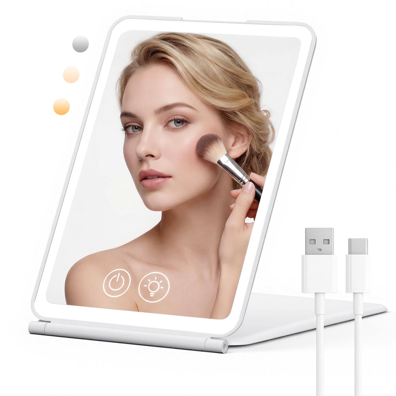 Miroir Maquillage Lumineux 72 LED 1500mAh Luminosité Ajustable 3 Modes Pliable Portable