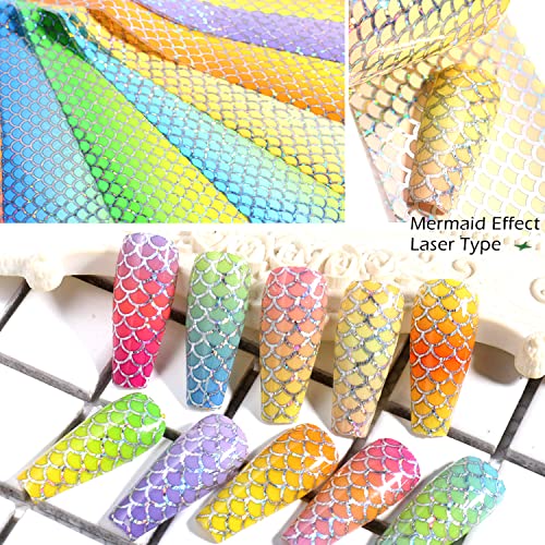 Tyuimhx TYUIMHX-139 Fish Scales Nail Art Foils Transfer Stickers Colorful Holographic Laser Nail Foil Sticker Decals Mermaid Line Designs Nail Supplies thumb #2