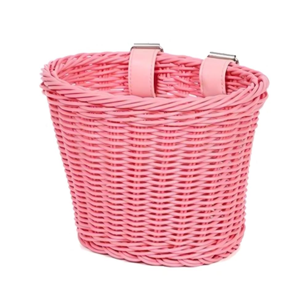 Vintage Kids Bike Basket - Hand Woven Storage Basket, Suitable for Scooter, Tricycle, Boys & Girls - Pink