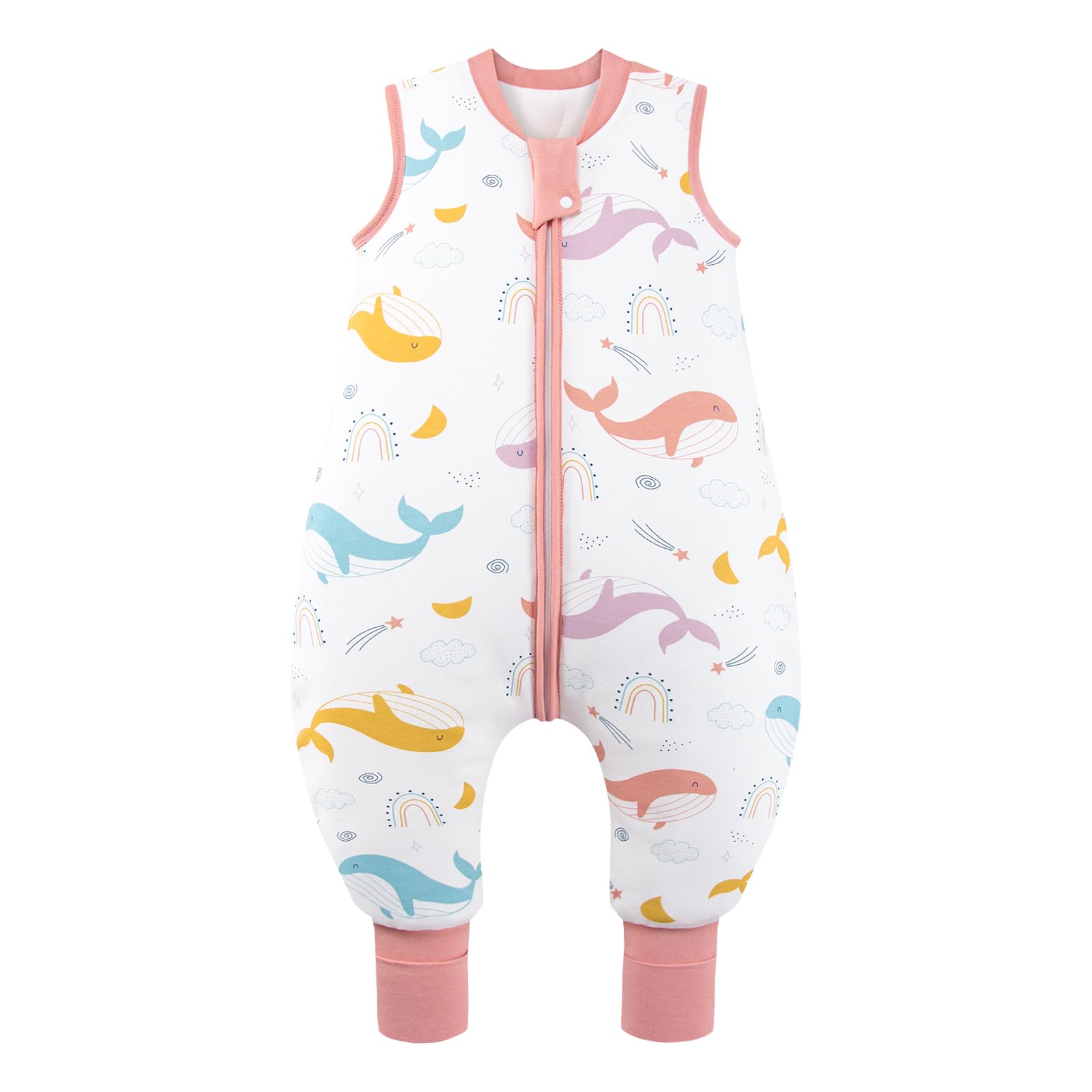 MIKAFEN Baby Schlafsack Winter mit Füßen 2.5 Tog 100% Baumwolle Kinder winterschlafsack für Jungen und Mädchen 70cm/Höhe75-85cm,Wal-Regenbogen