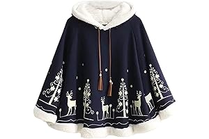 Flygo Women Girl's Cute Fleece Lined Hooded Cape Poncho Cloak Coat