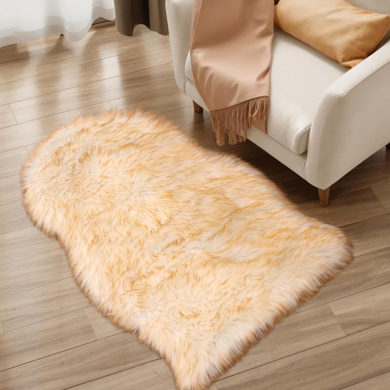 JXLOULAN Faux Fell Teppich Weiß 30x50 cm, Longhair Flauschig