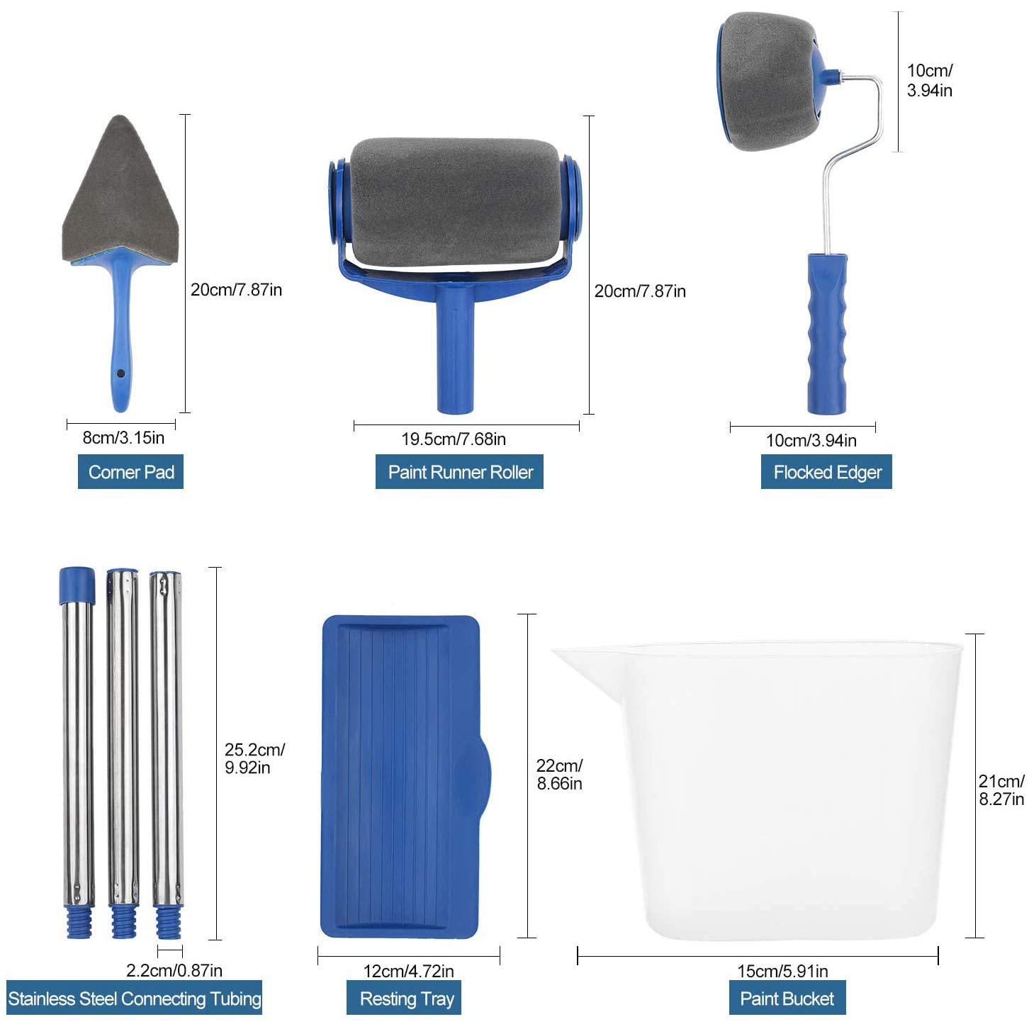 Rag & Sak® 6 Pcs DIY Paint Roller Brush Handle Tool Flocked Edger Home Office Room Wall Runner Roller Paint Brush Set