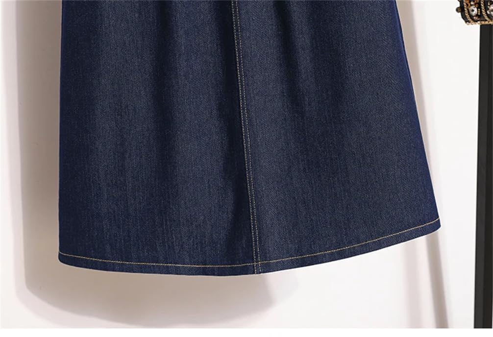 Damen-Jeansrock, Patchwork, Stretch, hohe Taille, Knöpfe, A-Linie, locker, lässig, klassisch, wadenlang