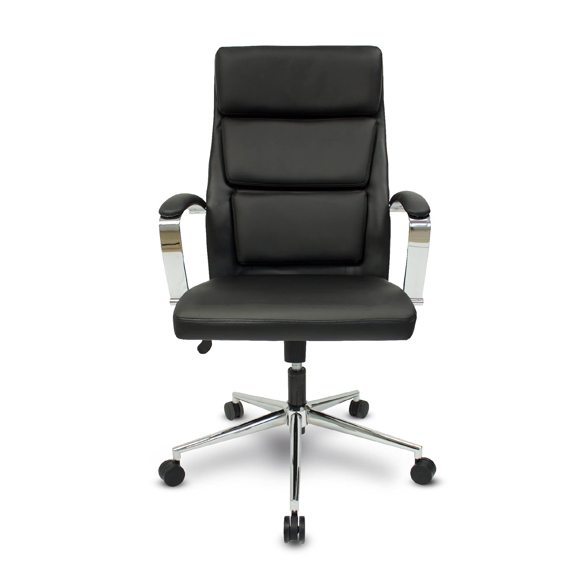 ICON Office Environment Scale Computer Chair, Ergonomic Office Chair Lumbar Support, Tilt-Tension Knob, Height Adjustable Chair, Rolling Wheels, Padded Arm Rest & Leather Seat, Aluminum Base(Black)