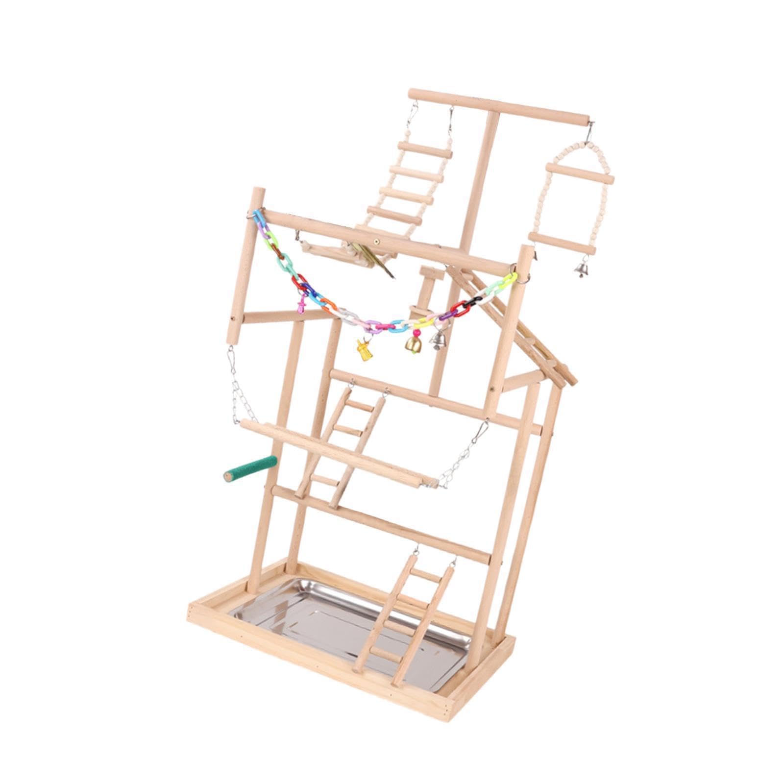 Puesto de Juego para pájaros, Percha de para Madera, Gimnasio con Escalera y Columpio para Escalar, Juguetes para Loros, Espacio de Aventura para Juegos, Ejercicio para
