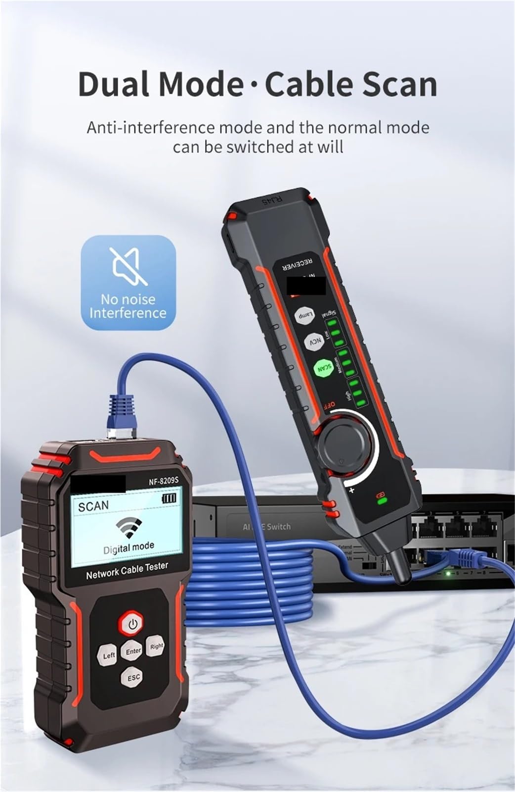 Probador de cables de red, Rastreador de cables, comprobador red, pantalla LCD, PoE, Cat5, Cat6, medición longitud, mapas cableado, herramientas