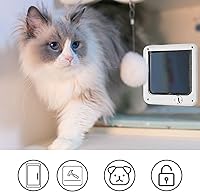 Vista 5 de Luqeeg Puerta multifuncional con solapa para mascotas, puerta de gato de 4 vías con control de PP para interior con 7 accesorios para comedero