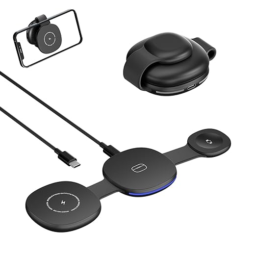 Wireless Charger iPhone Charging Station - 3-in-1 Magnetic MagSafe Charger Multiple Devices for Apple, 15W Fast Charging Foldable Travel Charging Pad for iPhone 17/16/15/14/13/12, AirPods, Apple Watch