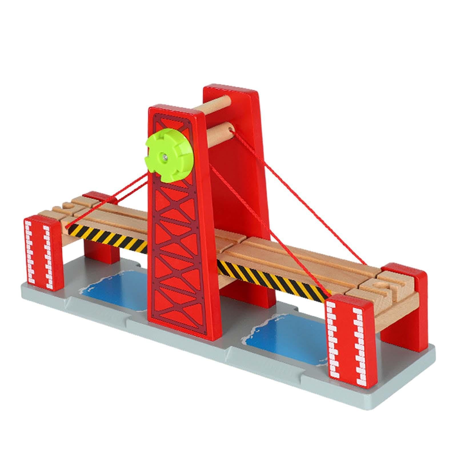Set di trenini giocattolo per bambini con entusiasmanti | binari ferroviari con ponte di sollevamento per innescare un coinvolgente momento di gioco. Set di accessori in legno per