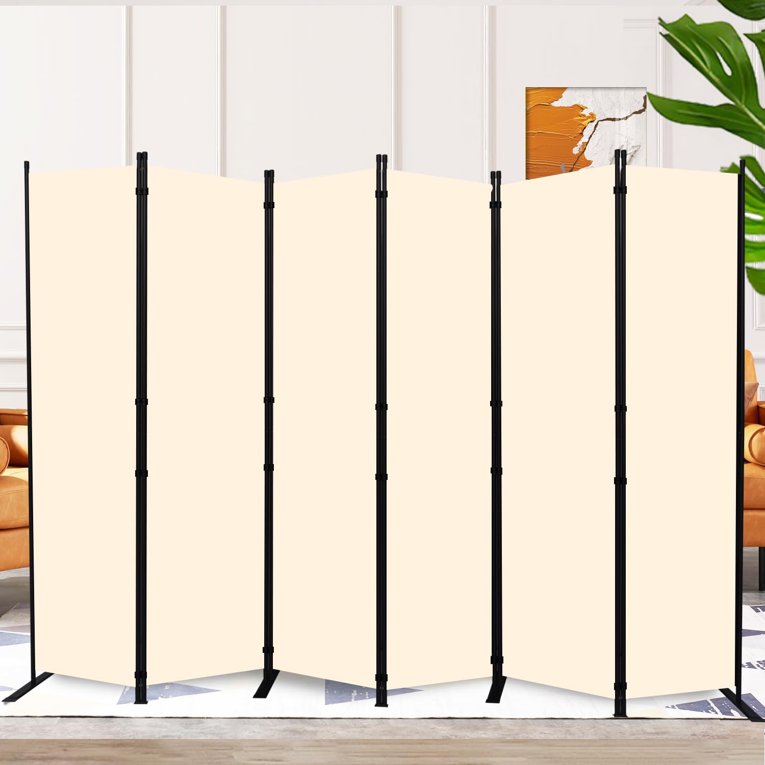 Room Divider and Folding Privacy Screens 6 Panel, 11 Ft Wide Room Partitions Dividers, Portable Room Divider Screen for Room Separtition, Folding Wall Dividers for Rooms, Office, Bedroom, Studio Beige