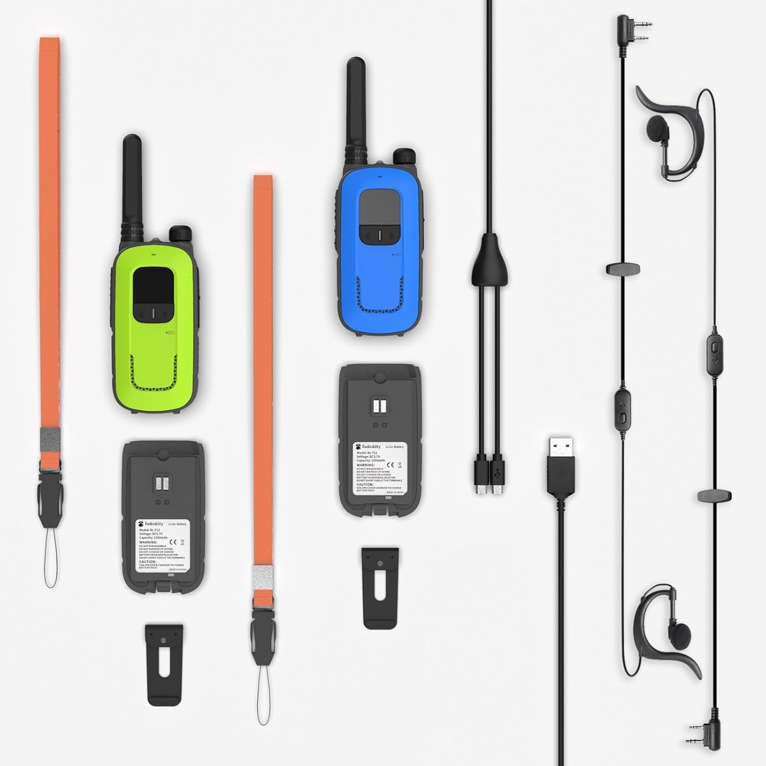 Radioddity PR-T3 Walkie Talkie für Kinder 16 Kanäle PMR446 Funkgerät ab 3 Jahre VOX mit Taschenlampe 4KM Reichweite, 2 Stücke (Blau & Grün)