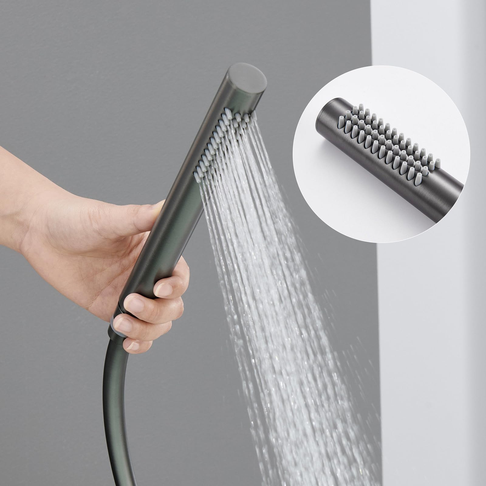 Grifo Mezclador de Bañera Y Ducha Grifo de Bañera Independiente Negro con Grifo de Suelo de Latón Negro para Agua Caliente Y Fría Giratorio 360°