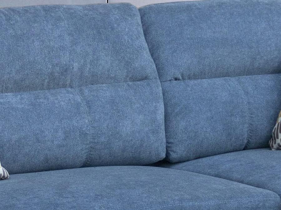 Hugo Sectional Sofa with Right Facing Chaise, Ottoman, and Pillows in Blue Polyester