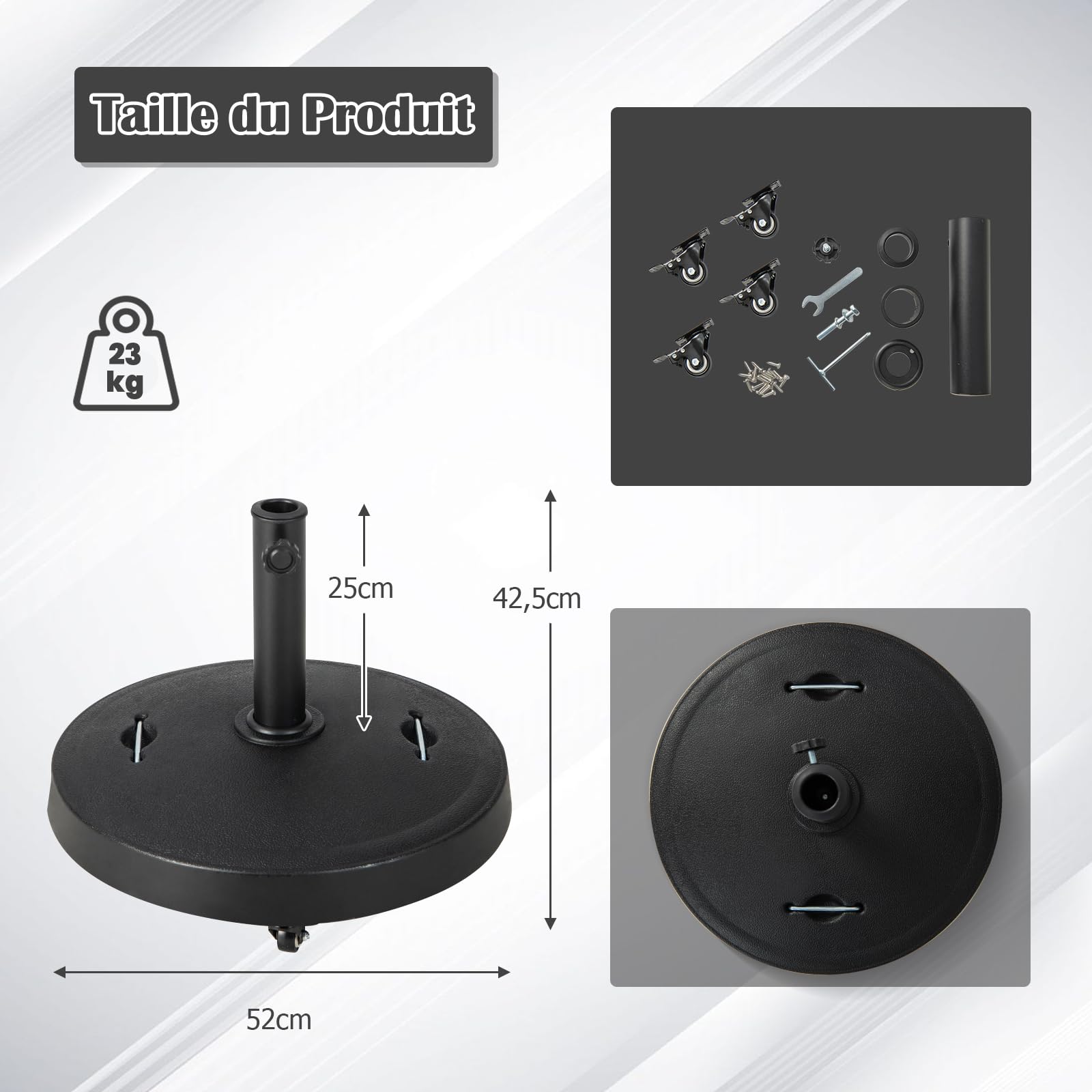 RELAX4LIFE Pied de Parasol sur roulettes 24kg en Résine, Base de Parasol