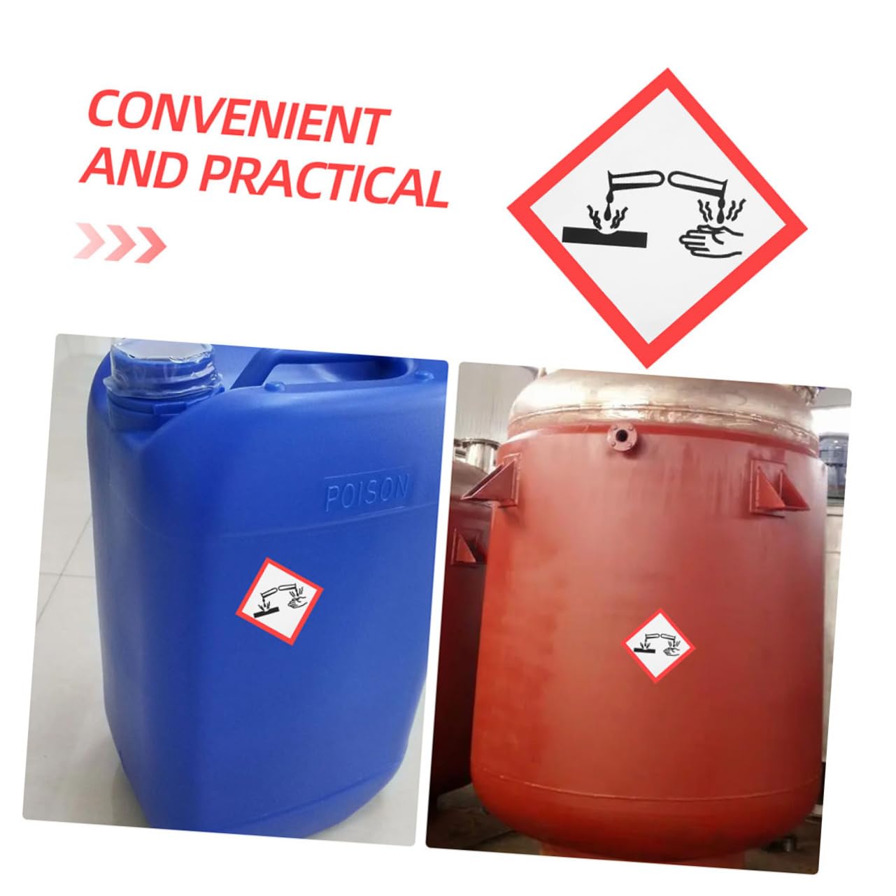 Étiquettes Autocollantes de Sécurité Corrosive 6 Pcs en Pvc | Bases, Substances Corrosives, Véhicules de Transport et Intérieur, Retrait Facile, Application Polyvalente