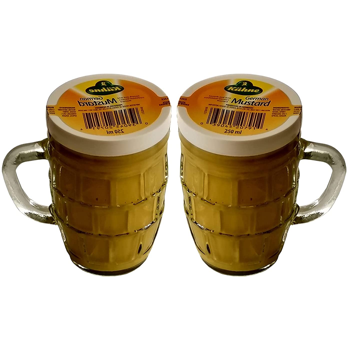 Kuhne Traditional Smooth & Mild German Mustard in Beer Mug Glass Jar 250 ml (Pack of 2)