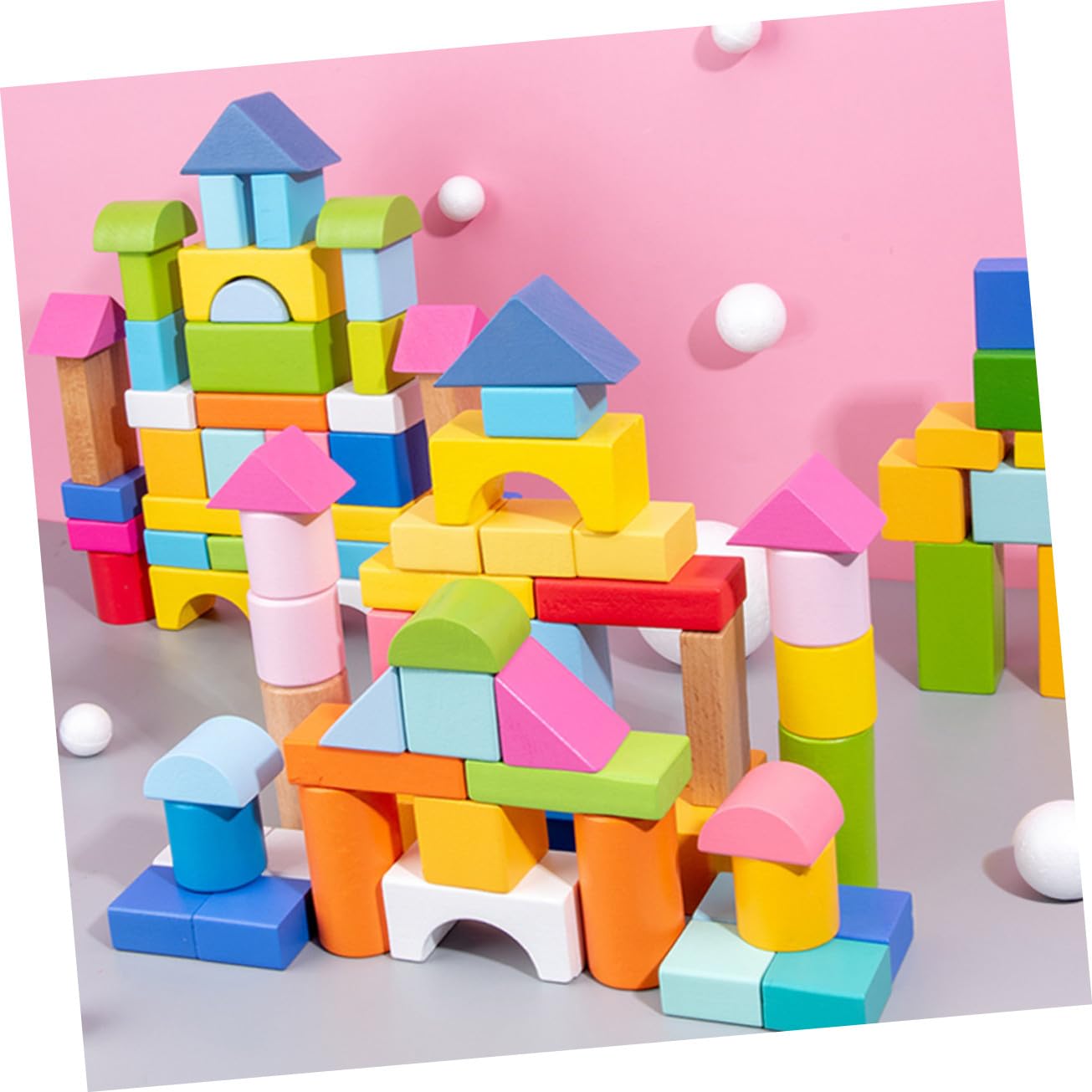 HANABASS Bloques de Madera Geométricos Juguetes Educativos para Niños 100 Piezas y Textura Suave Pulido Manual Doble para Promover Habilidades de Pensamiento Jugando
