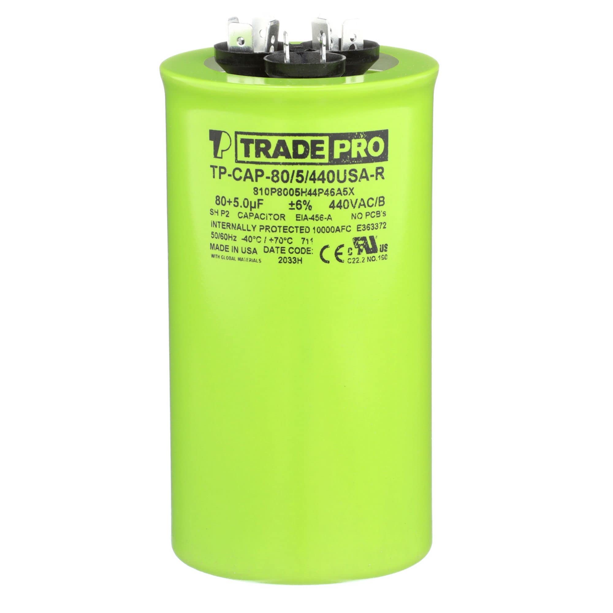 TRADEPRO (TP-CAP-80/5/440USA-R) 80+5 MFD 440 Volt Round Dual Run
