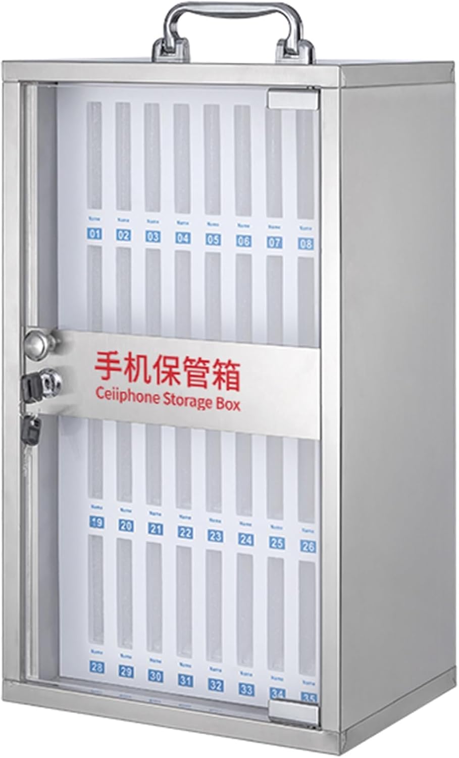 Stainless Steel Cell Phone Safe Deposit Box - Wall-Mounted/Portable Employee Storage with Safety Lock - Secure Phone Storage Solution for Offices and Workplaces（Silver-36-bit）