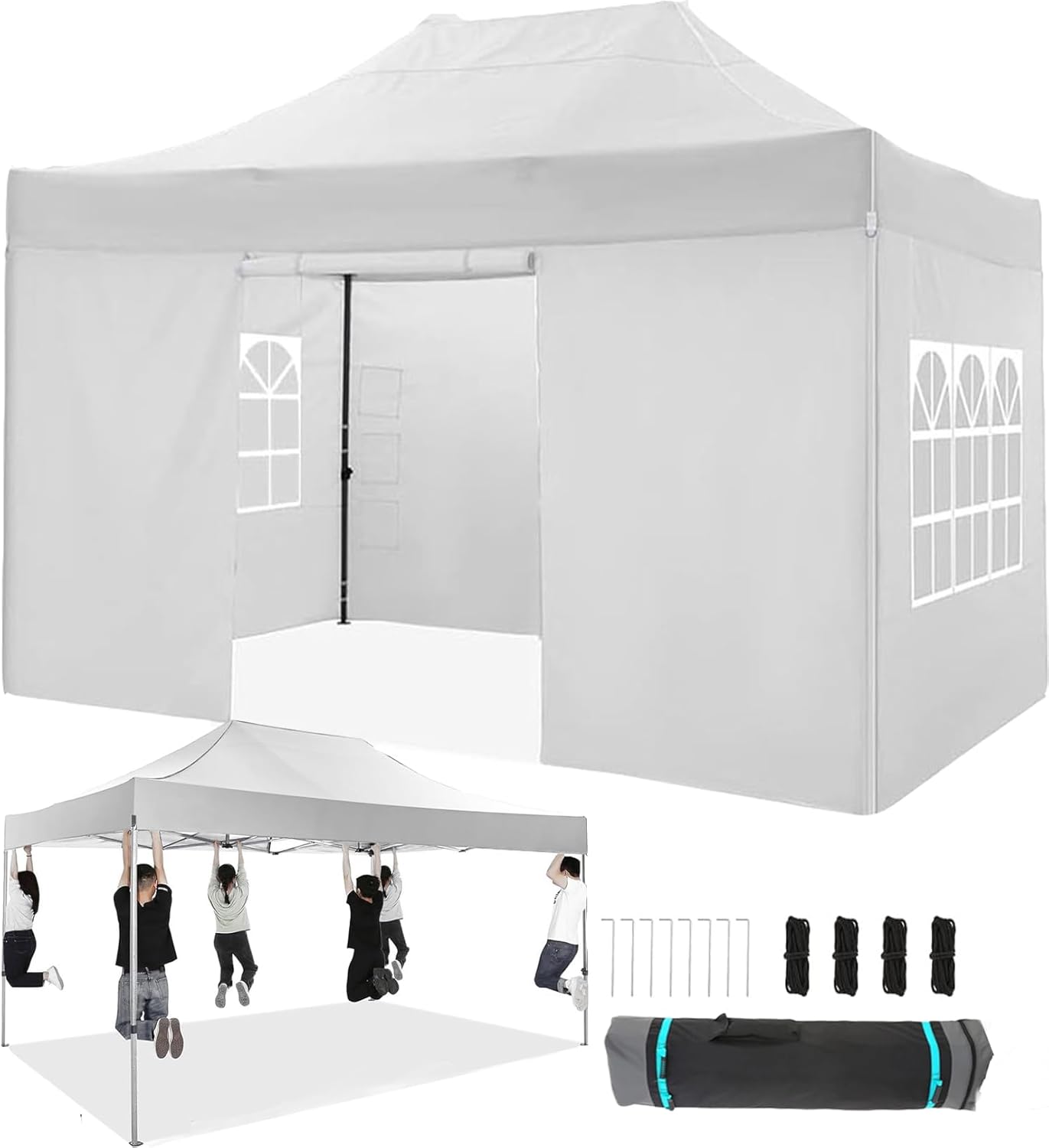 COBIZI Pop up Canopy Tent 10x15 Heavy Duty Gazebo with 4 Sidewalls, UPF 50+ All Weather Waterproof Commercial Outdoor Wedding Party Tents Canopy with Handbag, White