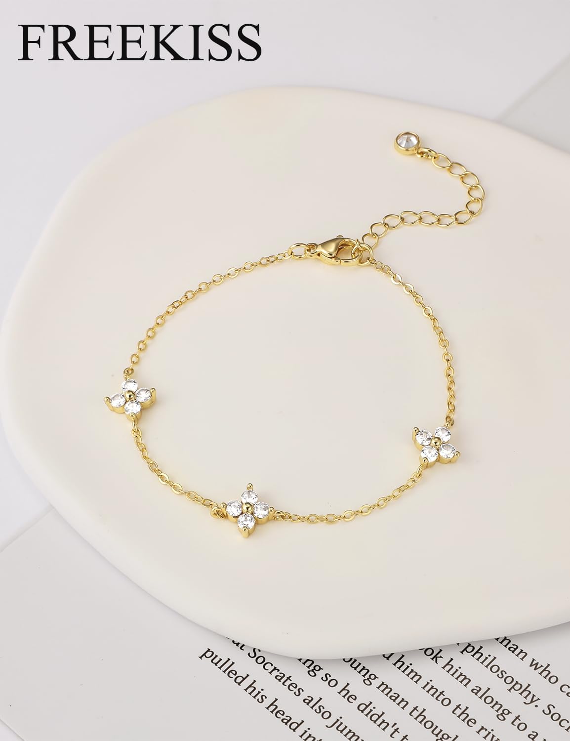 Freekiss Gold Silver Clover Bracelets for Women, Dainty Adjustable Four Leaf Clover Charm Bracelet with Zircon, Lucky 4 Leaf Bracelet Stackable Jewelry Gifts - Image 6