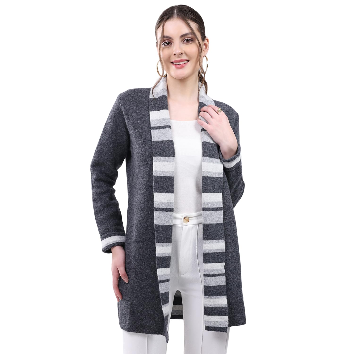 Women Regular Fit Notch Lapel Self Designed Front Open Closure Full Sleeve Cardigan | Warm Winter wear | Cozy Knitted Sweater | Casual Layering Outfit | Winter Cardigan for Women's-image-10