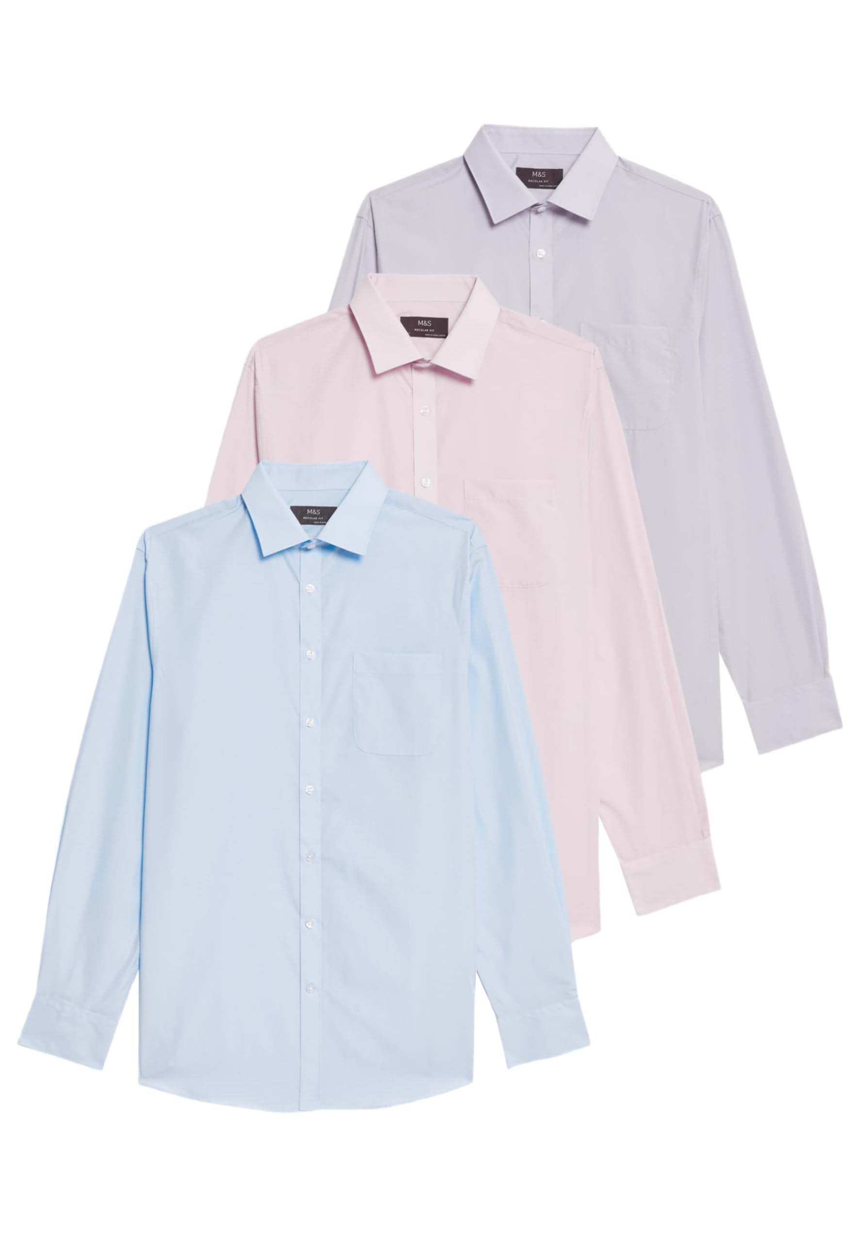 Marks & Spencer Camisas Fáciles de Planchar para Hombre Pack de 3, Ajuste Normal