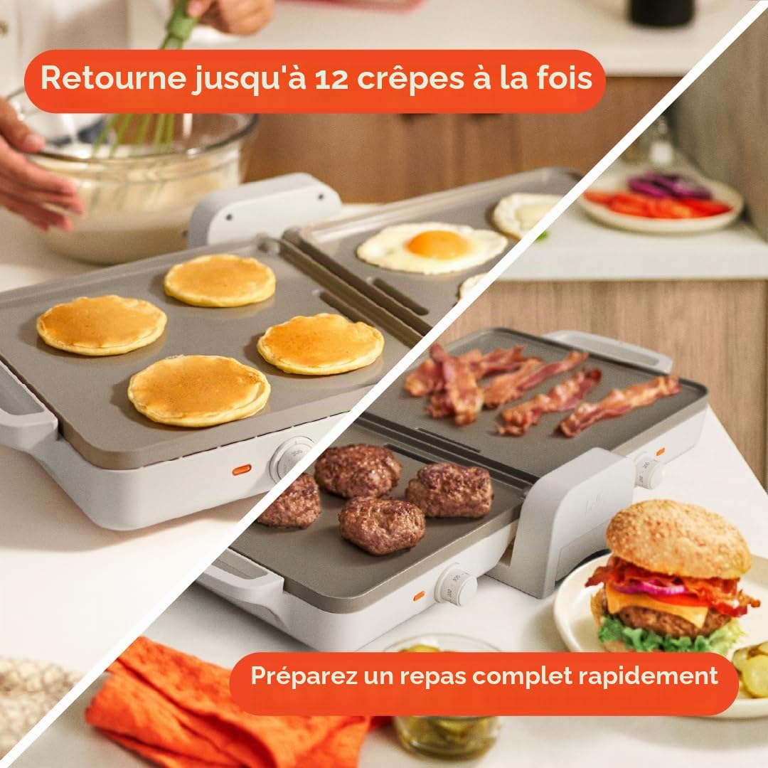 Bella - Plancha en céramique pliable et pliable de 25,4 x 50,8 cm, s'adapte à n'importe quel endroit des ustensiles de cuisine, revêtement antiadhésif en céramique EverGood, 2 zones de température