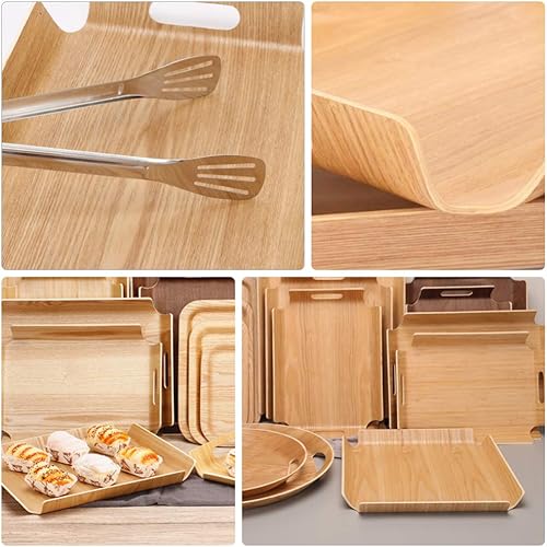 Miniatura 8 de Hemoton Bandeja de pan de madera, bandeja de madera para servir de pizza, bandeja de madera para pan, bandejas de madera con asas, bandeja de pan de