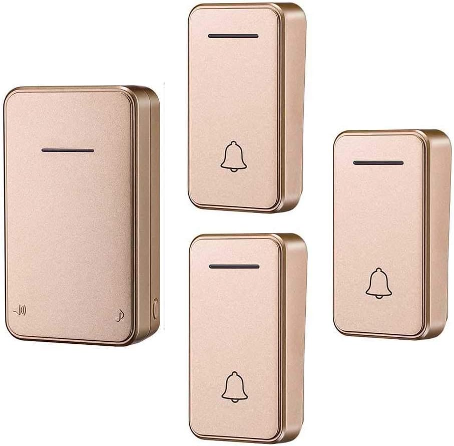 Wireless Doorbell Waterproof, 48 Music Reminder with Led Flashing Self-Powered Doorbell 3 Transmitters 1 Receiver 200M Transmission Distance,Black,White,Gold