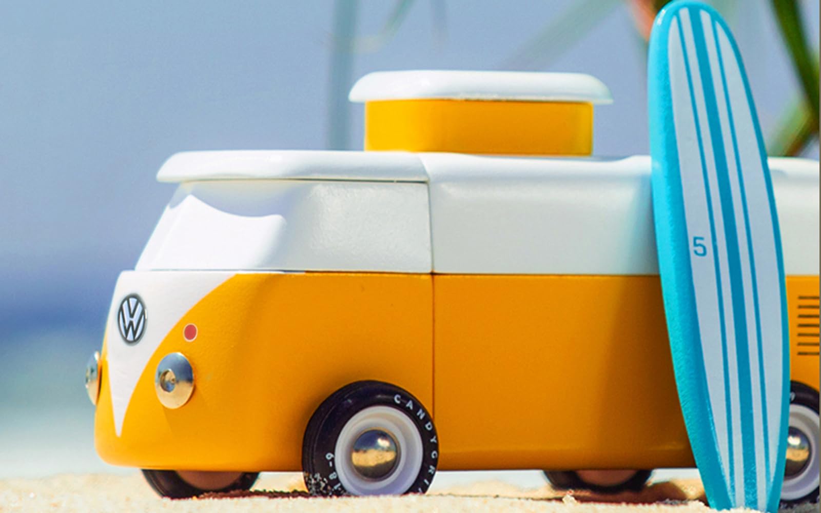 Candylab Holzspielzeugauto - VW Beach Bus - gelb weiß - magnetisch