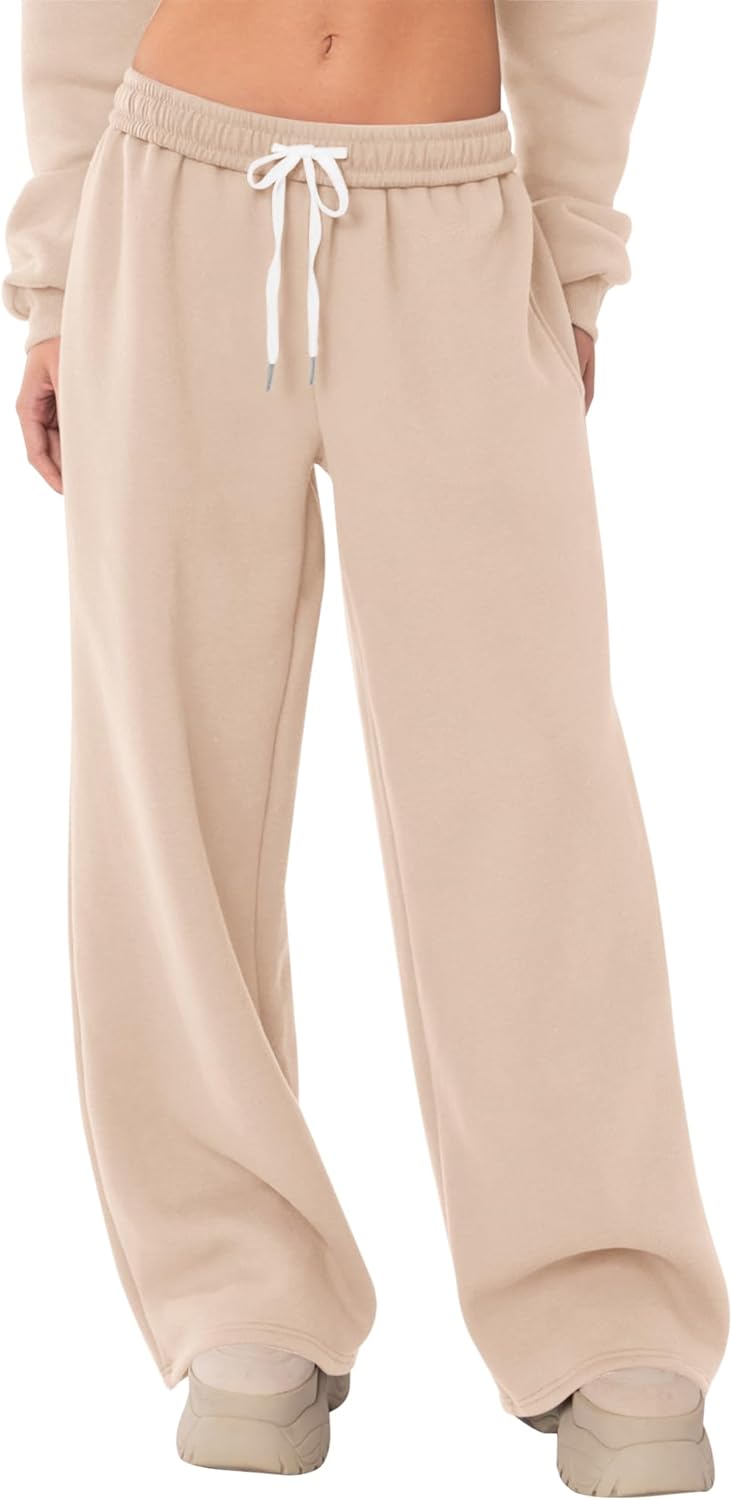 LOMON Wide Leg Sweatpants Women Fleece Sweat Pants Fall Spring Clothes 2026 Teen Girl Baggy Jogger Sweatpant with Pockets