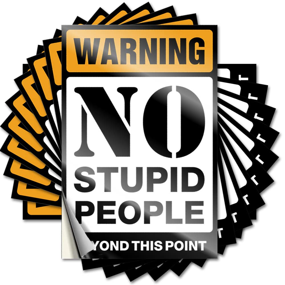 Bdix Men's One Color Prank Stickers For Adults Warning No Stupid People Beyond This Point Funny Sticker 10 Pcs Funny Sticker Blank Bumper Stickers(8X12cm)