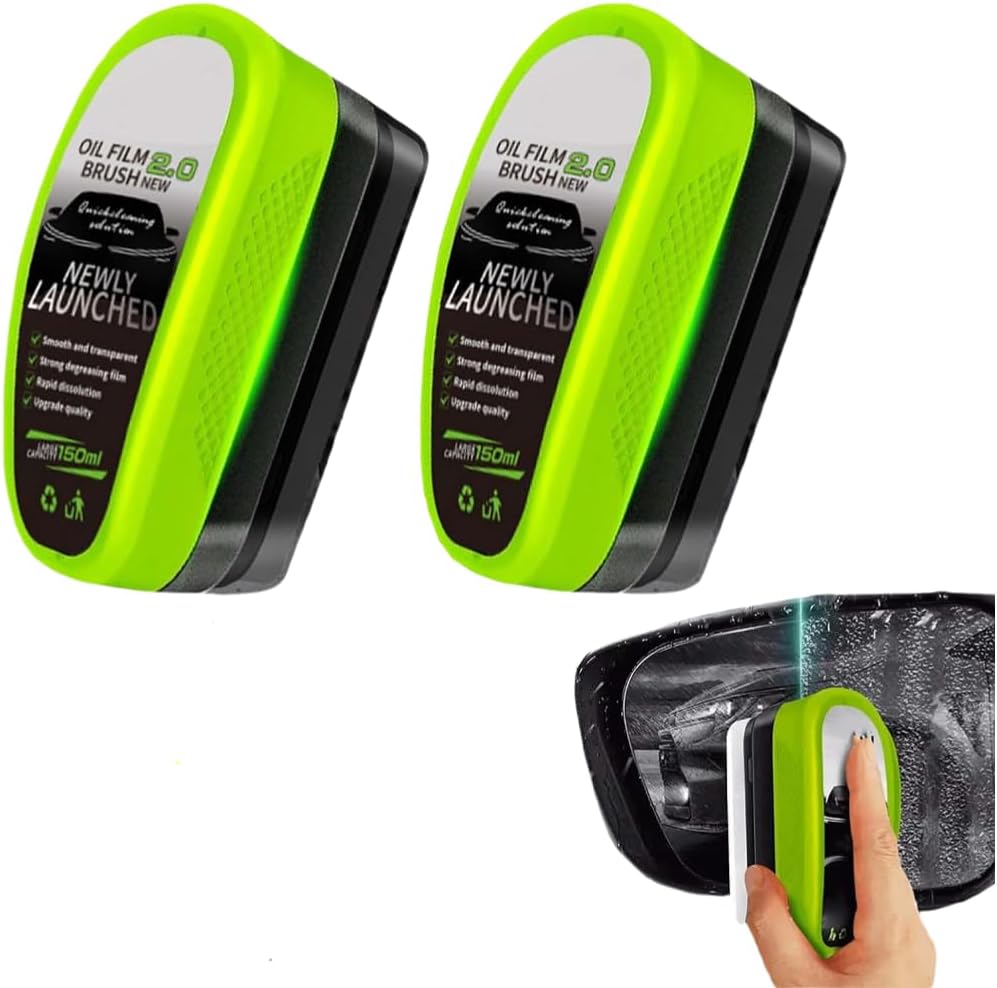 2025 Upgraded Edition Reusable Car Windshield Oil Film Cleaning Brush, Glass Cleaning Plate, Rain and Fog Resistant, Improved Field of View Clarity, Green 2-piece/4-piece Set (4)