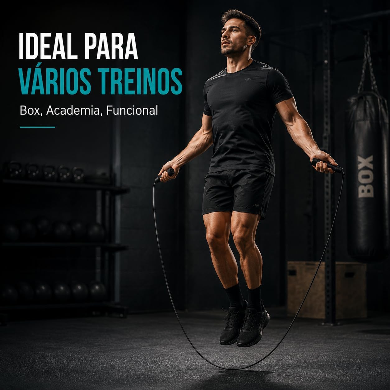 Corda de Pular Ajustável 2,5 Metros Em PVC Preto Leve, Cabo Ajustável, Ideal para Treino Funcional, Crossfit, Boxe, Emagrecimento Corda de Pular Ajustável 2,5 Metros Em PVC Preto Leve, Cabo Ajustável, Ideal para Treino Funcional, Crossfit, Boxe, Emagrecimento