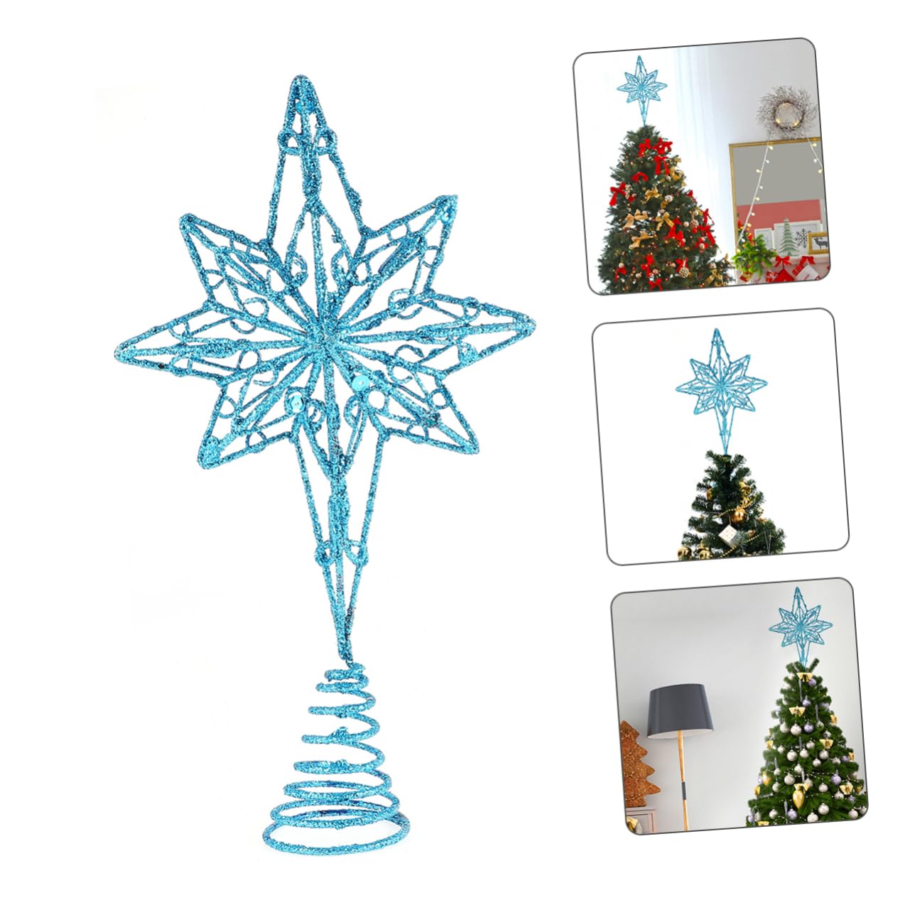 Ciieeo 3stücke Anis Stern Baumspitze Metallische Weihnachtsbaum-Dekoration Blau Für Festlichkeiten Und Heimdekoration Ohne Licht Einfach Zu Montieren