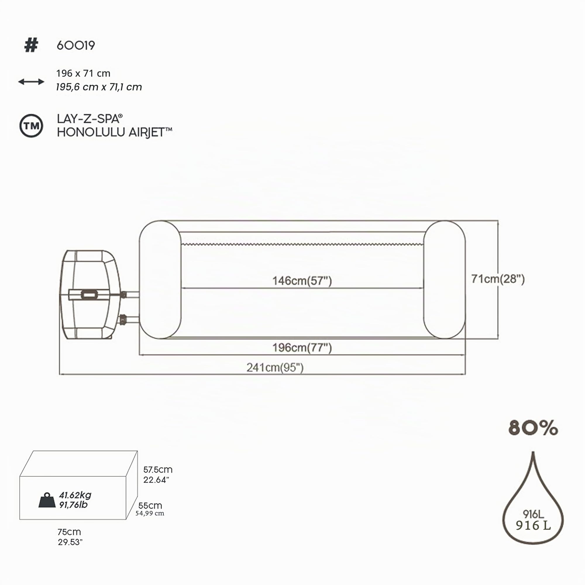 BESTWAY - SPA Hinchable Lay-Z-SPA Honolulu para 4-6 Personas Redondo 196x71 cm