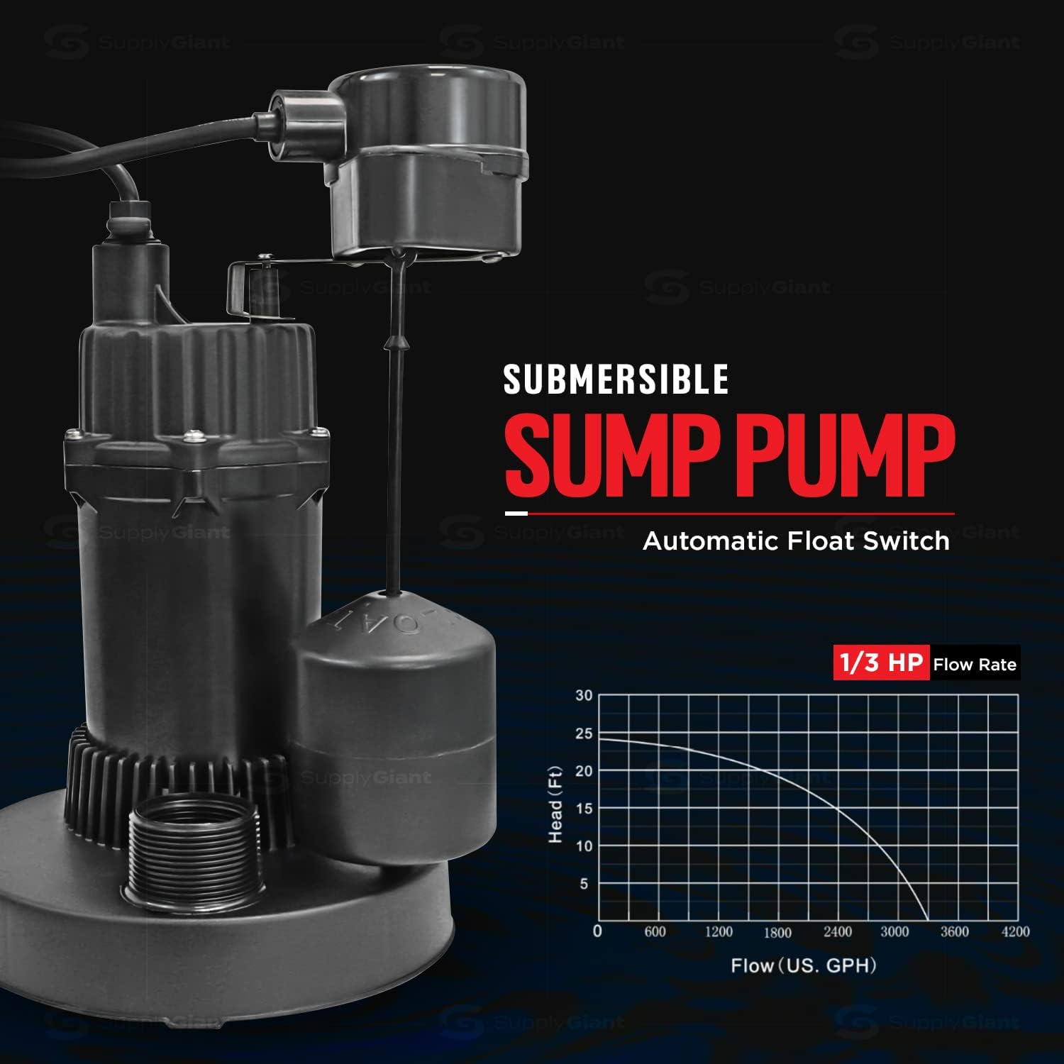 Submersible Sump Pump Tether 1/3 Hp Professional
